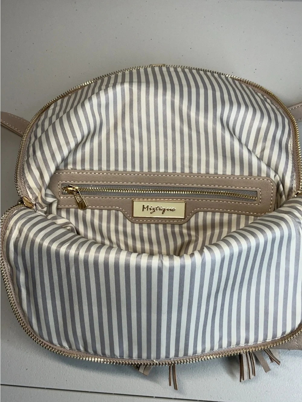 Mystique Beige Vegan Leather Adjustable Backpack